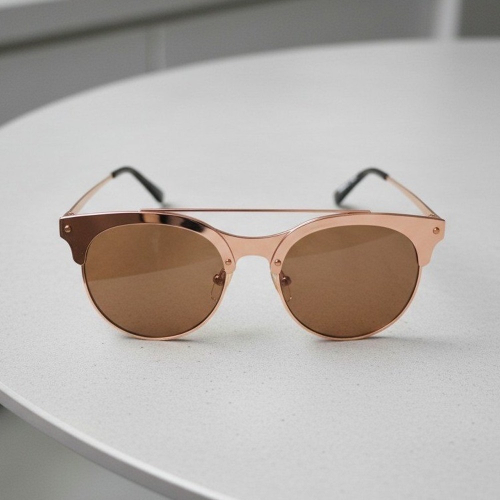 Donna Rose Gold Double Bridge Round Sunglasses DN358 Brown Tint Glitter Detail